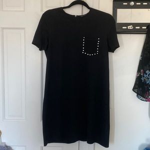 Mixology short sleeve black suede dress with studded pocket detail